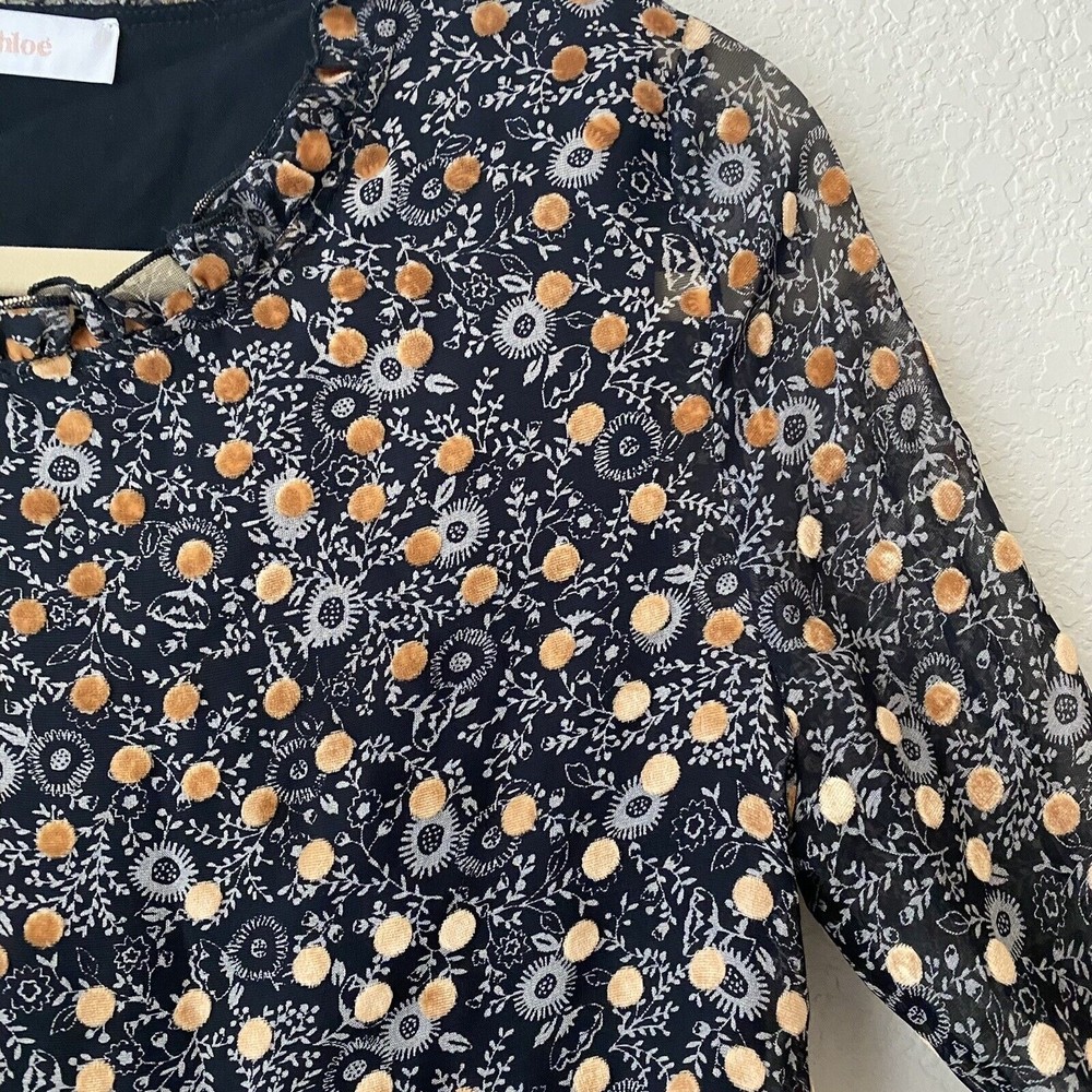 See by Chloe Womens Silk Blend Blouse Top Size 38 Floral Polkadot - Picture 3 of 10